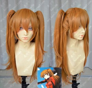 Neon Genesis Evangelion Asuka Langley Soryu Marigold 75cm Straight Party  Cosplay Wig/ With Ponytails_Lucaille WIG