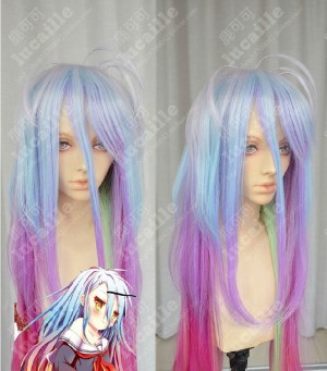 No Game No Life Shiro Top Lavender Rainbow Gradient Color 120cm Wavy Cosplay Party Wig