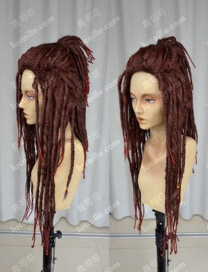 Dramatical Murder Mink Brown Mix Red Dreadlocks Style 70cm Short Cosplay Party Wig