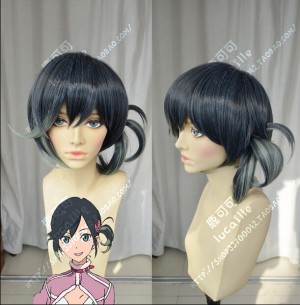 The Rolling Girls Rōringu Gāruzu Ai Hibiki BlueBlack Gradient MintCream One Ponytail Style Short Cosplay Party Wig