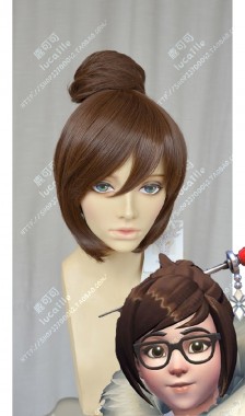 Overwatch Mei Coffee Brown Bun Style Cosplay Party Wig