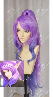 League of Legends Janna Star Guardian Skin Lavender Mauve Gradient Ultramarine Blue Ponytail Cosplay Party Wig