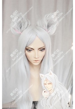 Natsume's Book of Friends Madara Fox Ears Silver White 100cm Curly Cosplay Party Wig