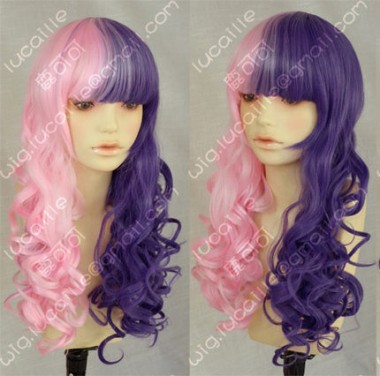 Ayamo Style Tokyo Fashion Half Pink Half Purple 70cm Curly Cosplay
