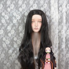 Demon Slayer: Kimetsu no Yaiba Nezuko Kamado 120cm Black Cover Orange Brown Curly Cosplay Party Wig