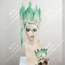 Dr.Stone Senku Ishigami Top Ice Green Bottom White Full Back Wax Style Short Cosplay Party Wig