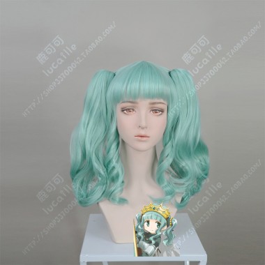 Magia Record: Mahou Shoujo Madoka☆Magica Futaba Sana Ice Green 2 Ponytails Style Cosplay Party Wig