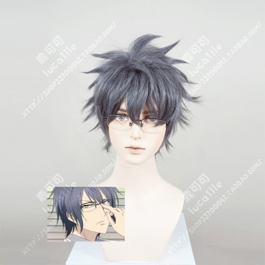 Rikei ga Koi ni Ochita no de Shoumei shitemita Shinya Yukimura Blue Mix Purple Gray Short Cosplay   Party Wig