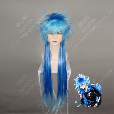 Twisted Wonderland Idia Shroud Up fluffy  Down Straight Frosty Blue Mix Sapphire Blue Cosplay Party Wig