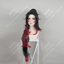 Demon Slayer: Kimetsu no Yaiba Kokushibo Center Parting Black Gradient Red Short with Ponytail Cosplay Party Wig